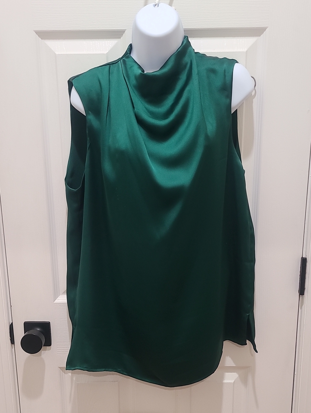 Rachel Zoe Emerald Green Satin Draped Neck Sleeveless Camisole